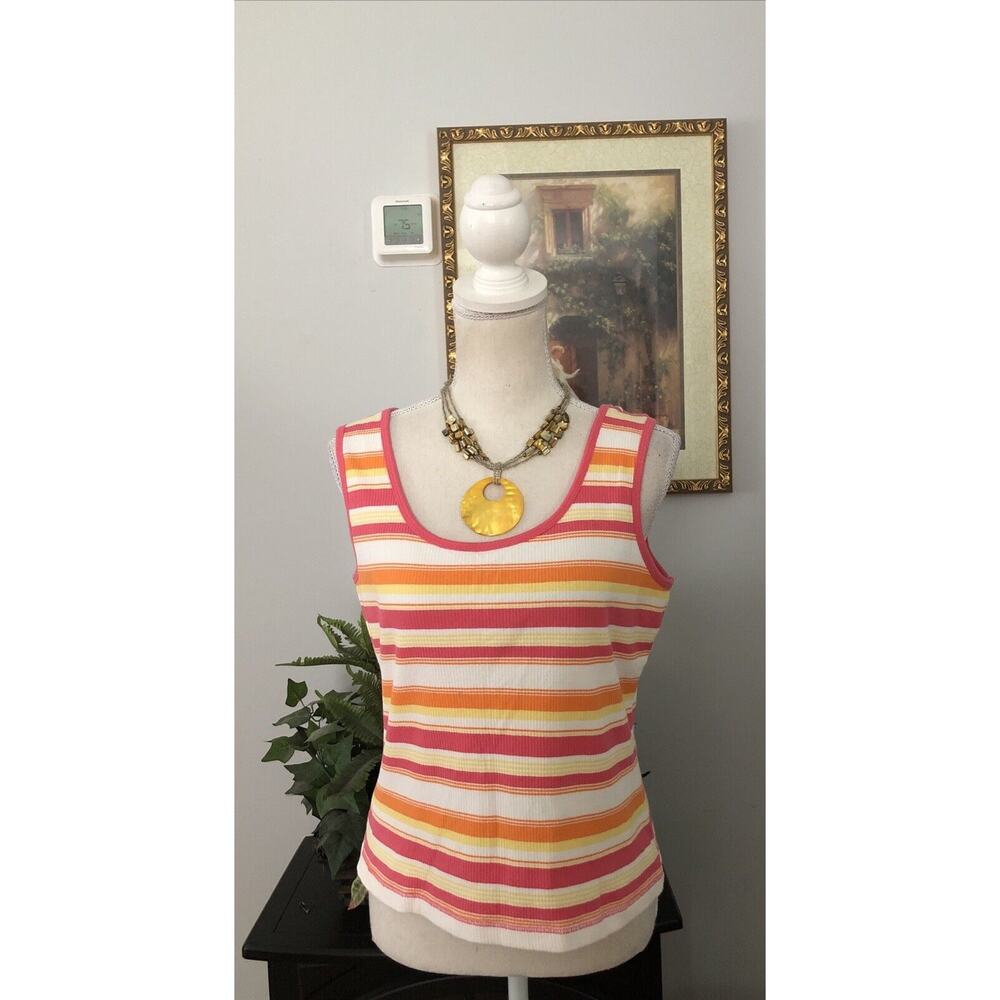 Athletic Works Women's Sleeveless Pullover Tank Top Striped 12/14 L Collarless